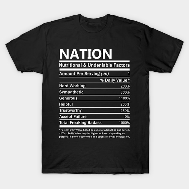 Nation Name T Shirt - Nation Nutritional and Undeniable Name Factors Gift Item Tee T-Shirt by nikitak4um